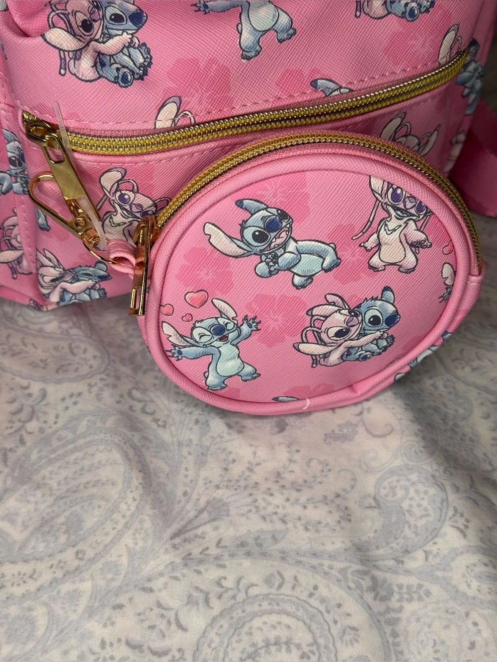 Disney Stitch, Angel, Stitch & Angel Mini Backpack - Textured Faux Leather Feel